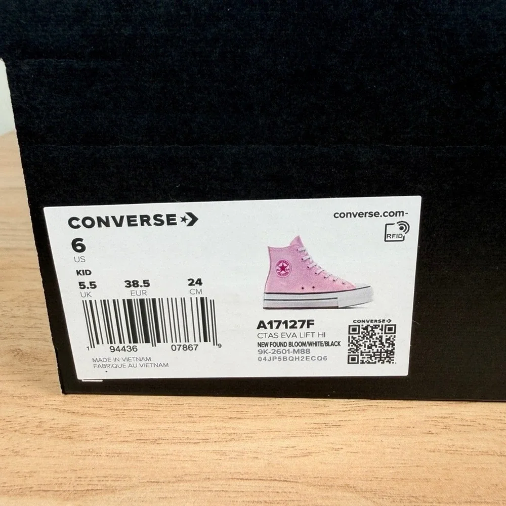 Converse CTAS Eva Lift Hi Kids Shoes Size 6 New Found Bloom Pink Glitter A17127F